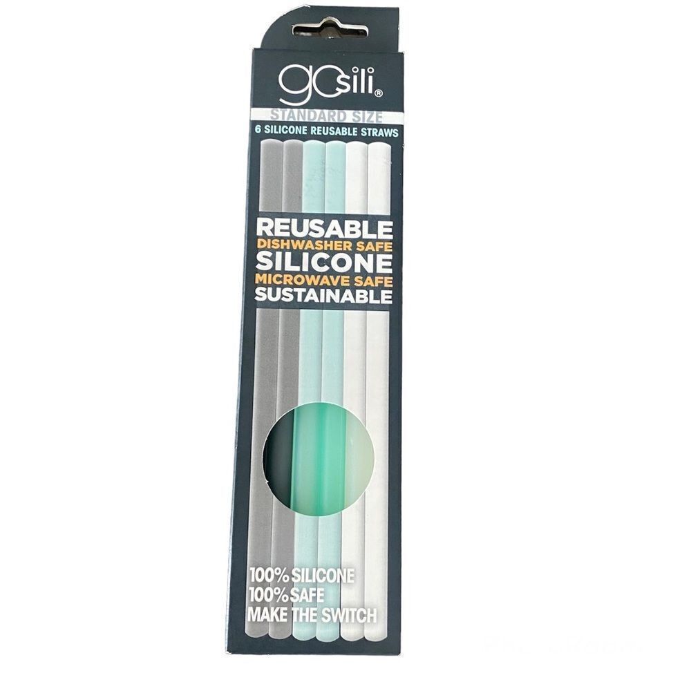 GoSili 8" Silicone Straw Pack, Eco-Friendly, Soft Reusable Drinking Straws, 6pk